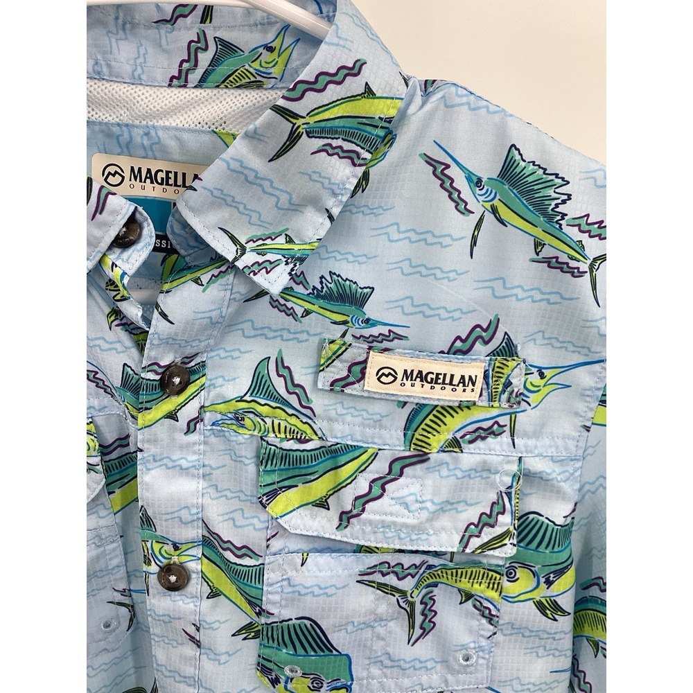 Boys Magellan Outdoors short sleeved Fish Gear‎ vented wicking hidden button - Picture 4 of 10